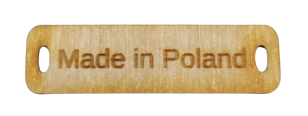 Naszywka drewniana / metka MADE IN POLAND 4,2 cm x 1,2 cm (1)